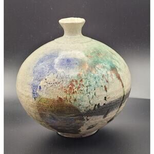 Art Pottery Art Splash Raku Crackle Glaze Ceam bronze purple green round vase